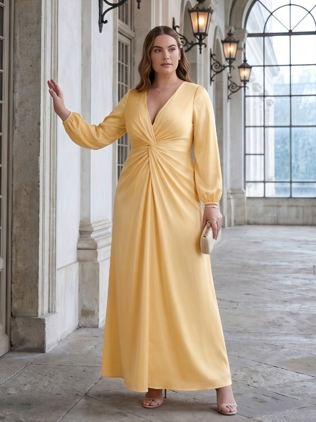 Fluid Butter Matte Satin A-Line Square Neck Backless Ankle-Length Plus Size Bridesmaid Dress