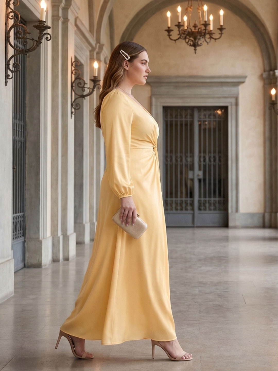 Fluid Butter Matte Satin A-Line Square Neck Backless Ankle-Length Plus Size Bridesmaid Dress