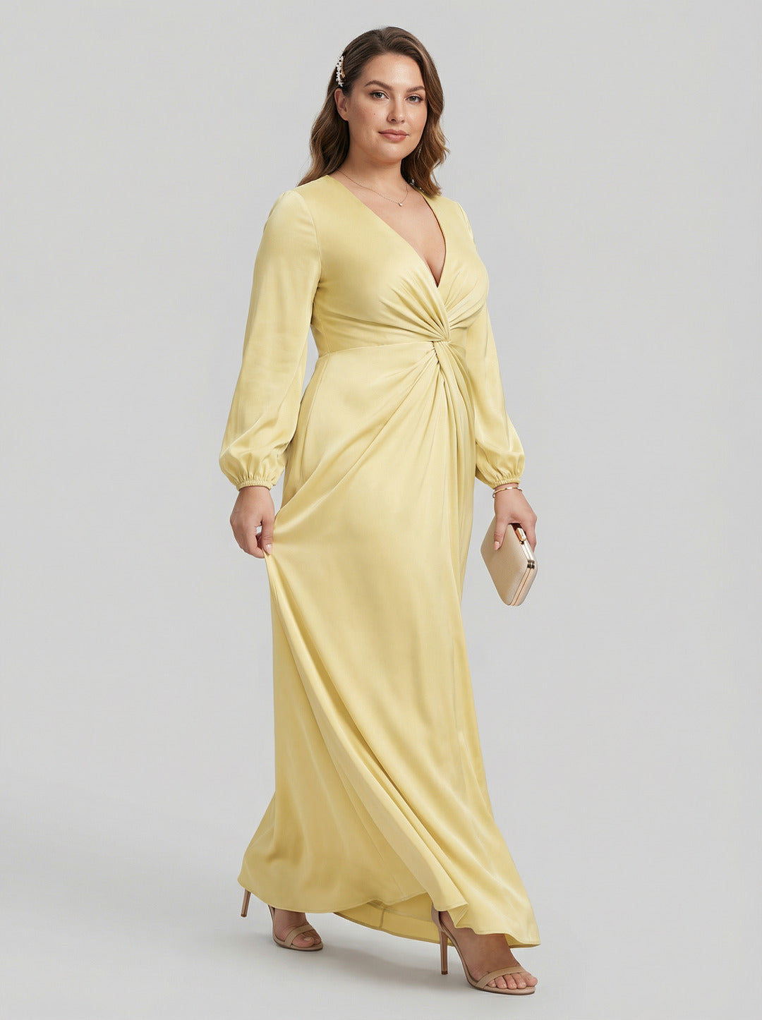Fluid Butter Matte Satin A-Line Square Neck Backless Ankle-Length Plus Size Bridesmaid Dress