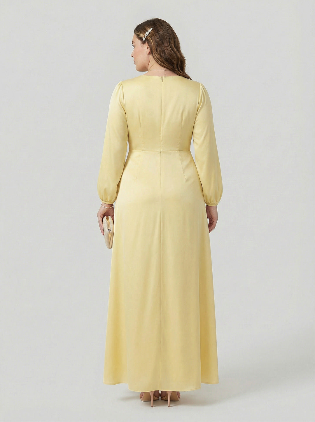 Fluid Butter Matte Satin A-Line Square Neck Backless Ankle-Length Plus Size Bridesmaid Dress