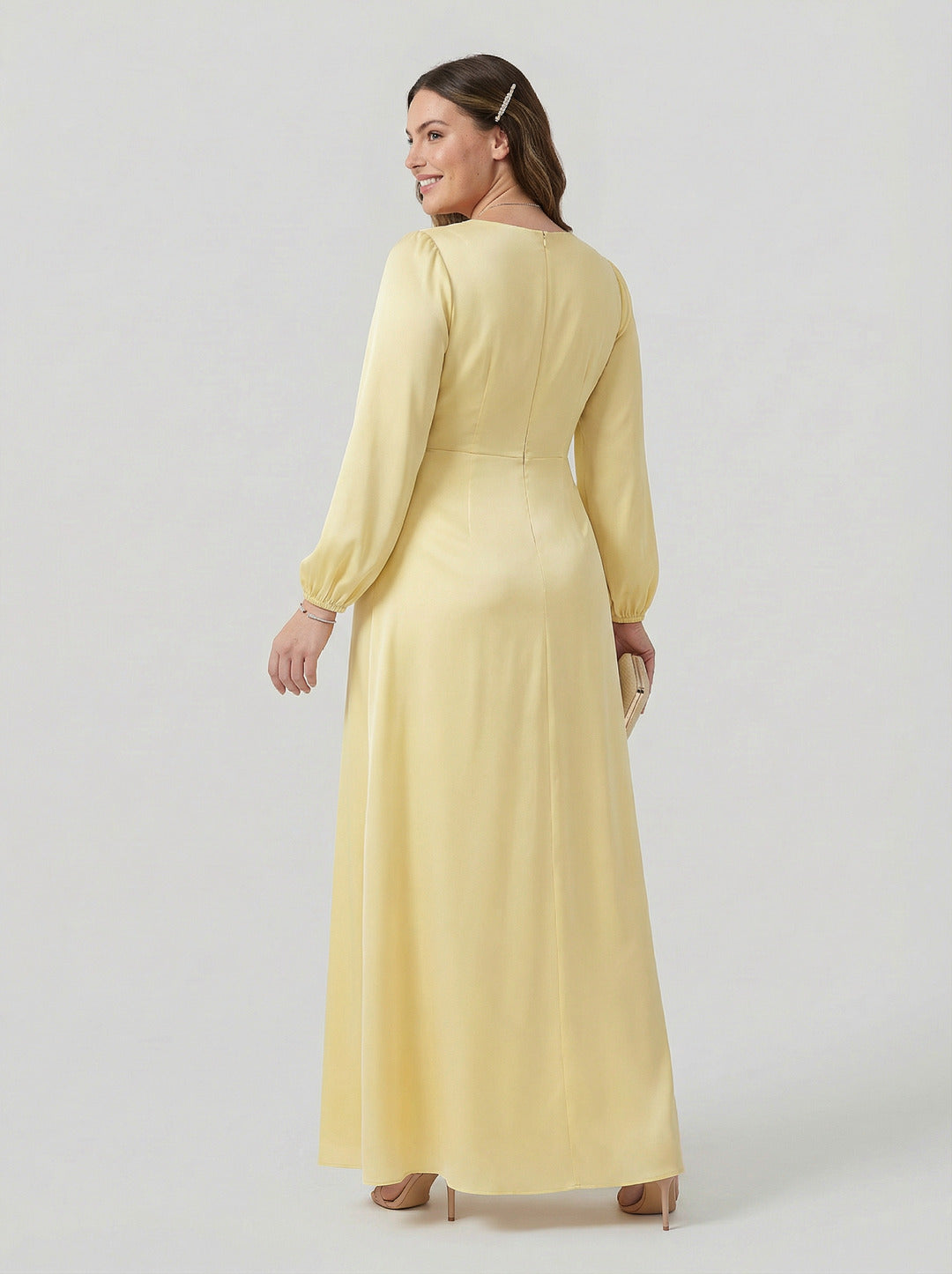 Fluid Butter Matte Satin A-Line Square Neck Backless Ankle-Length Plus Size Bridesmaid Dress