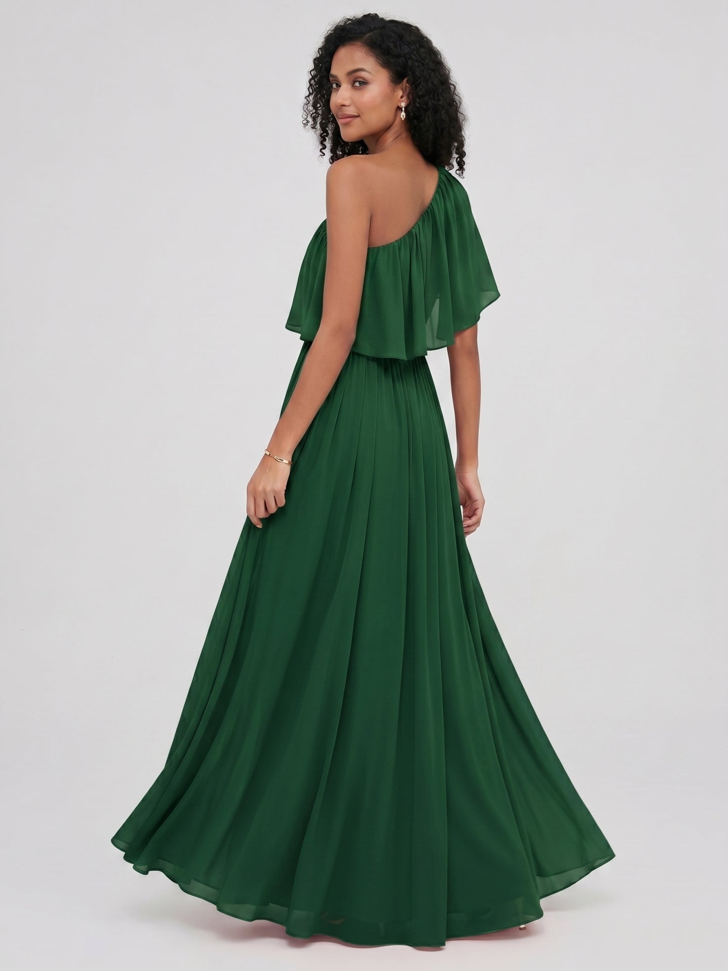 Coquette Forest Green Chiffon A-Line One Shoulder Backless with Pleated Ankle-Length Bridesmaid Dress