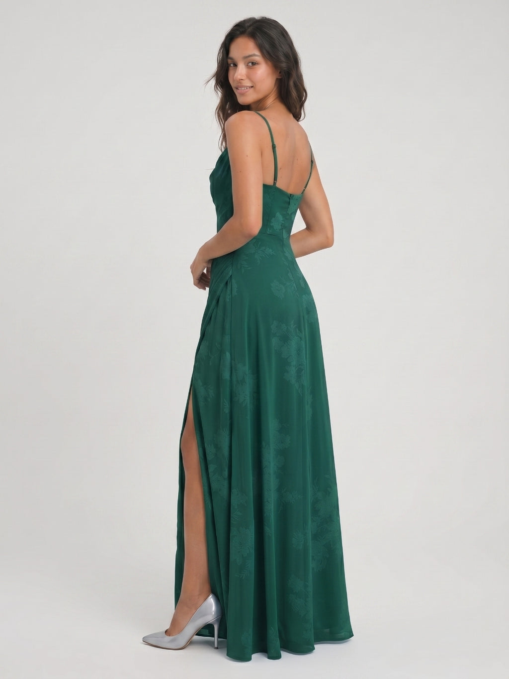 Forest Green Chiffon A-Line Cowl Neck Back Zip Floor-Length Bridesmaid Dress with Pleating