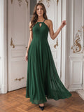 Forest Green Chiffon A-Line Halter Backless Floor-Length Bridesmaid Dress