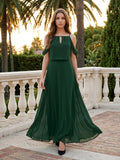 Forest Green Chiffon A-Line Square Neck Backless Floor-Length Bridesmaid Dress