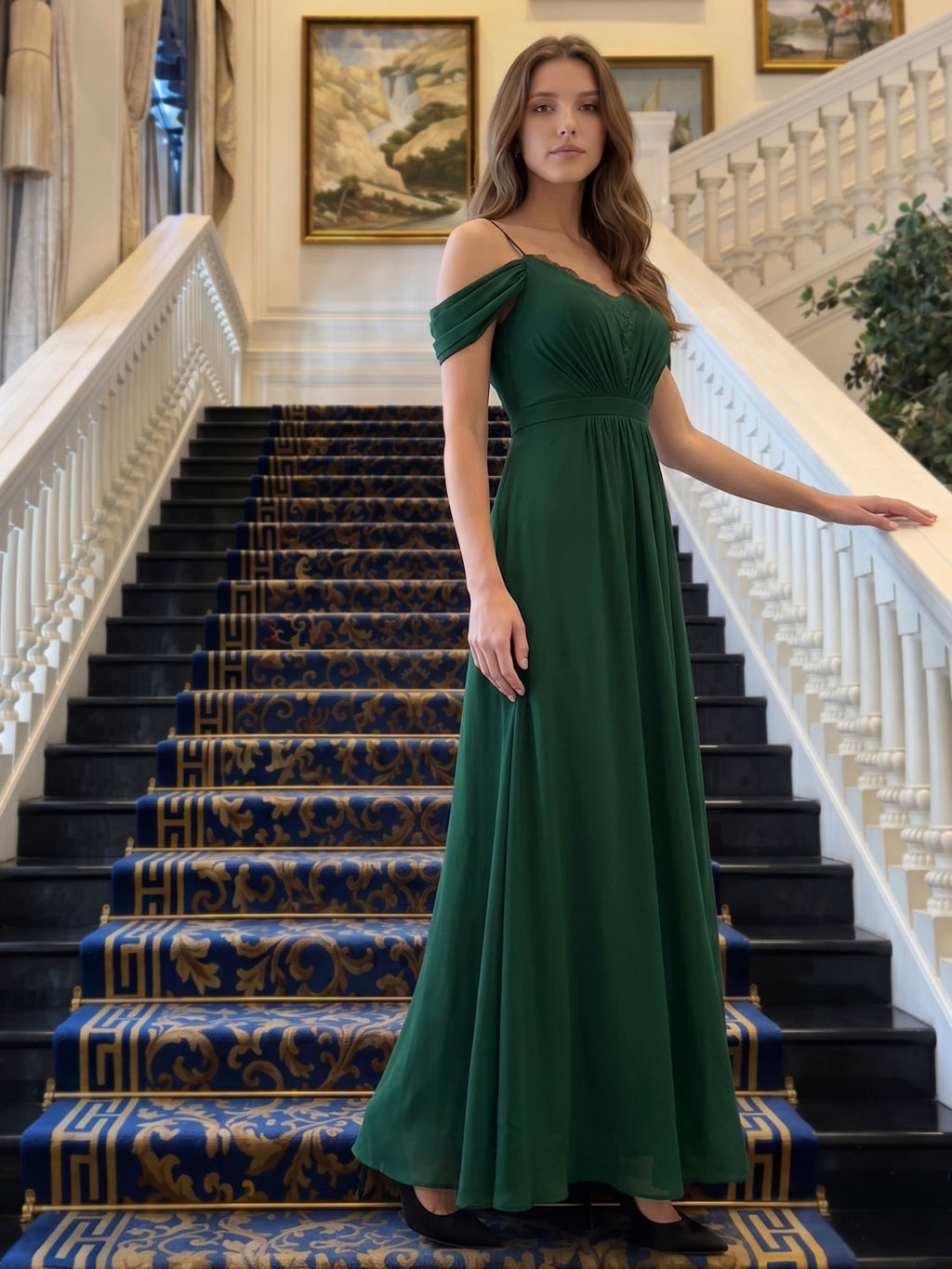 Forest Green Chiffon A-Line Sweetheart Backless Floor-Length Pleated Bridesmaid Dress