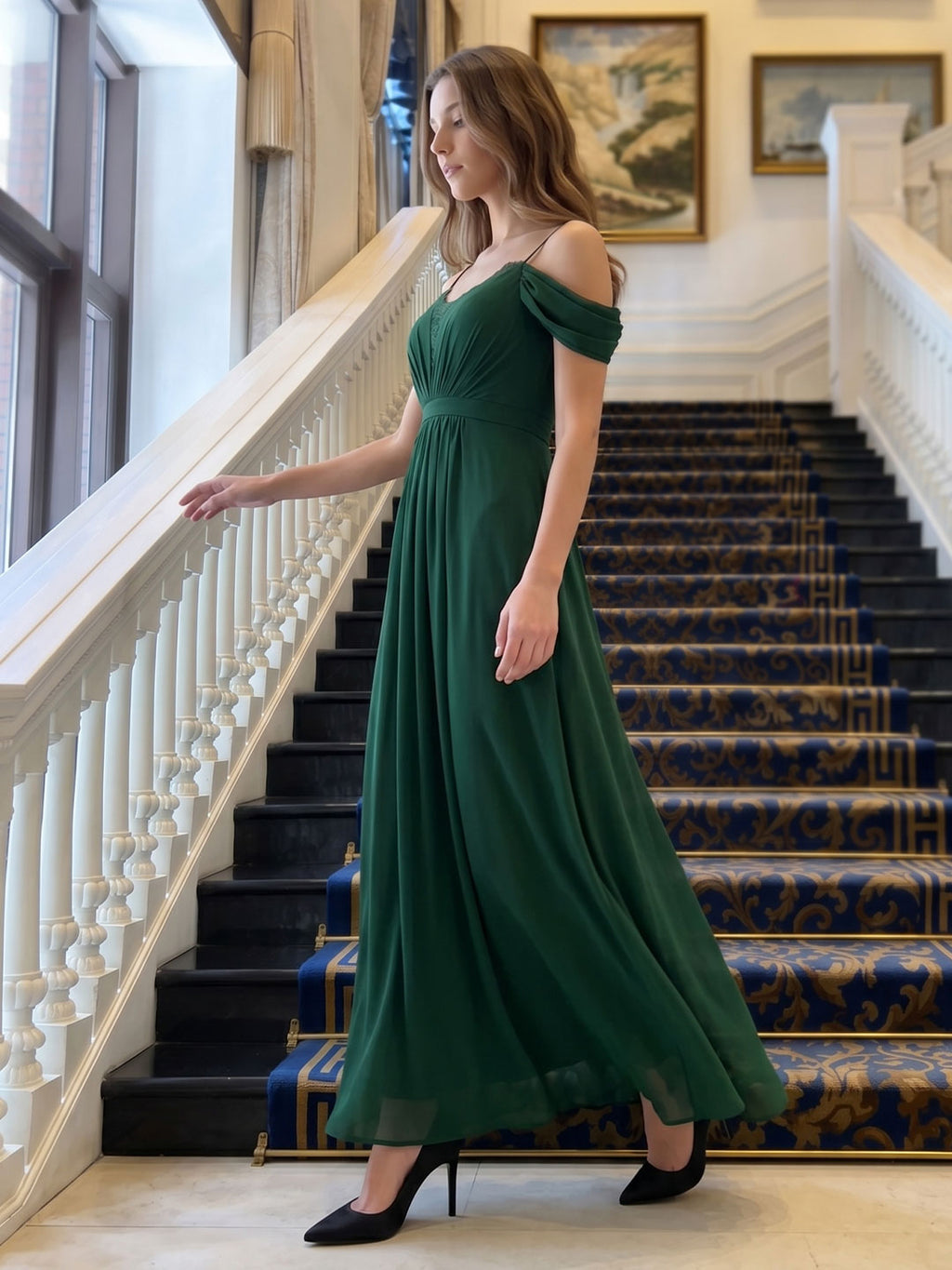 Forest Green Chiffon A-Line Sweetheart Backless Floor-Length Pleated Bridesmaid Dress