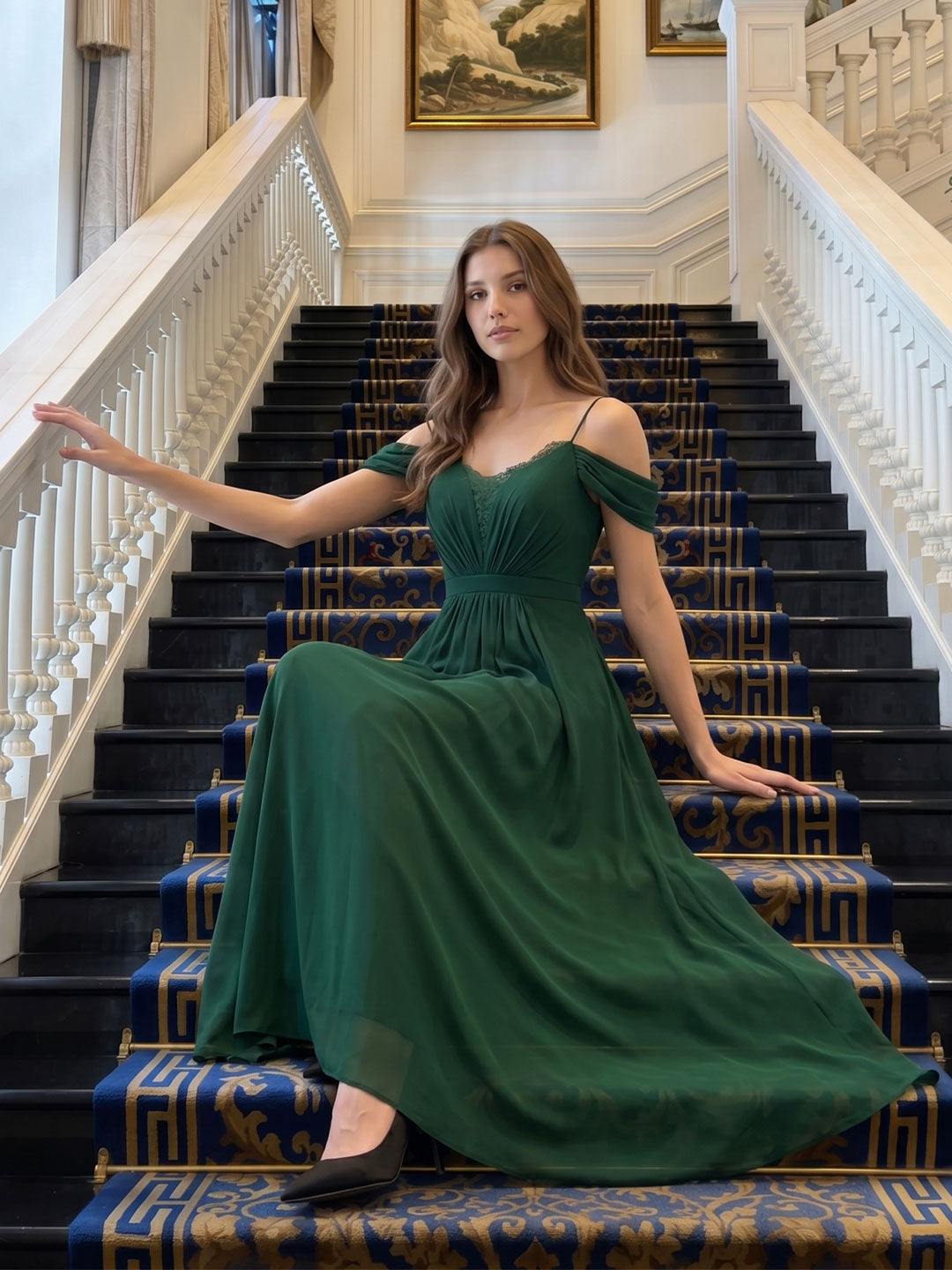 Forest Green Chiffon A-Line Sweetheart Backless Floor-Length Pleated Bridesmaid Dress