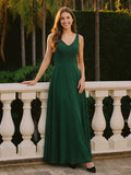 Forest Green Chiffon A-Line V-Neck Bow Back Floor-Length Bridesmaid Dress with Bow
