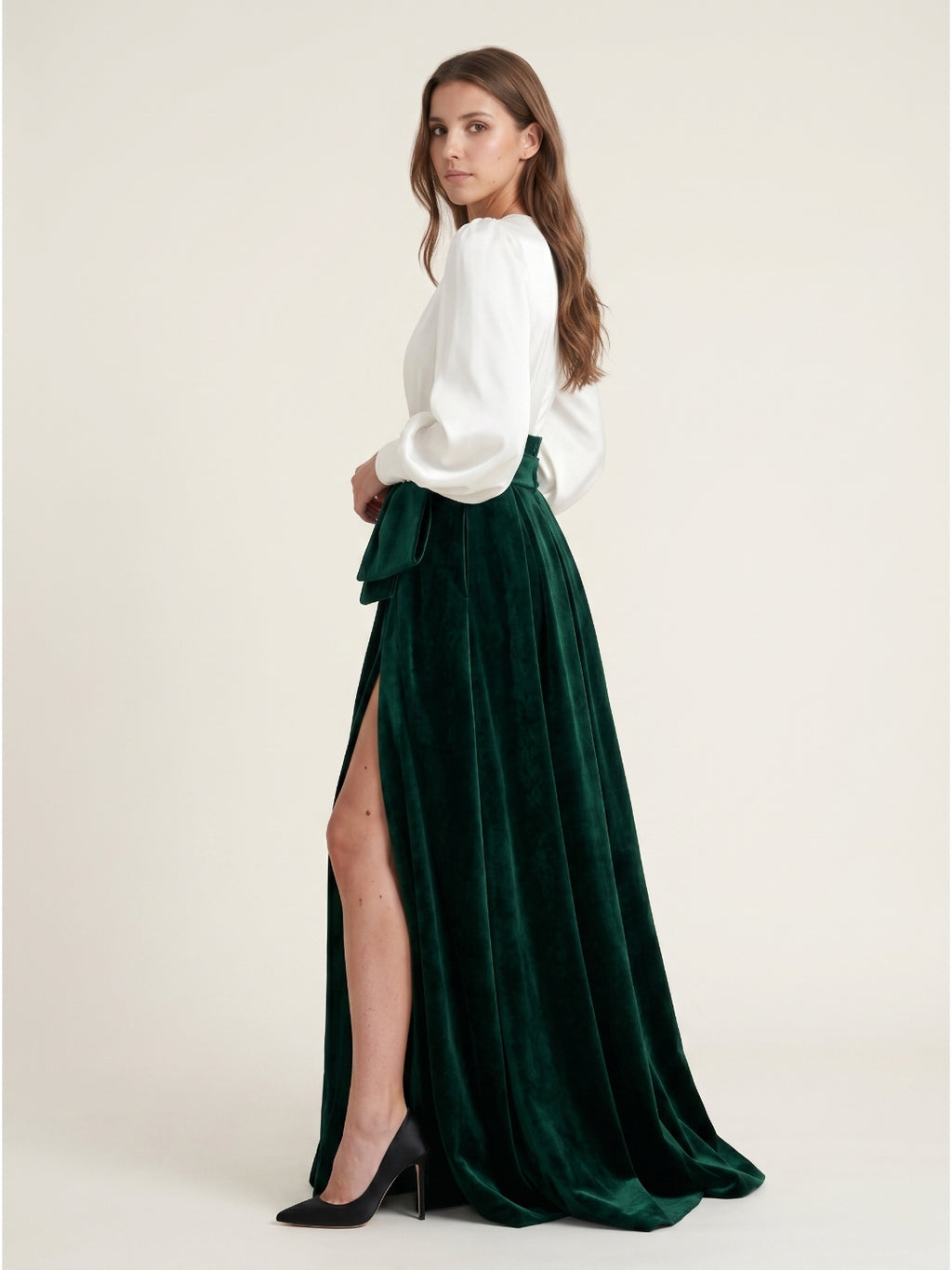 Forest Green Velvet A-Line V-Neck Floor-Length Evening Gown with Pleats