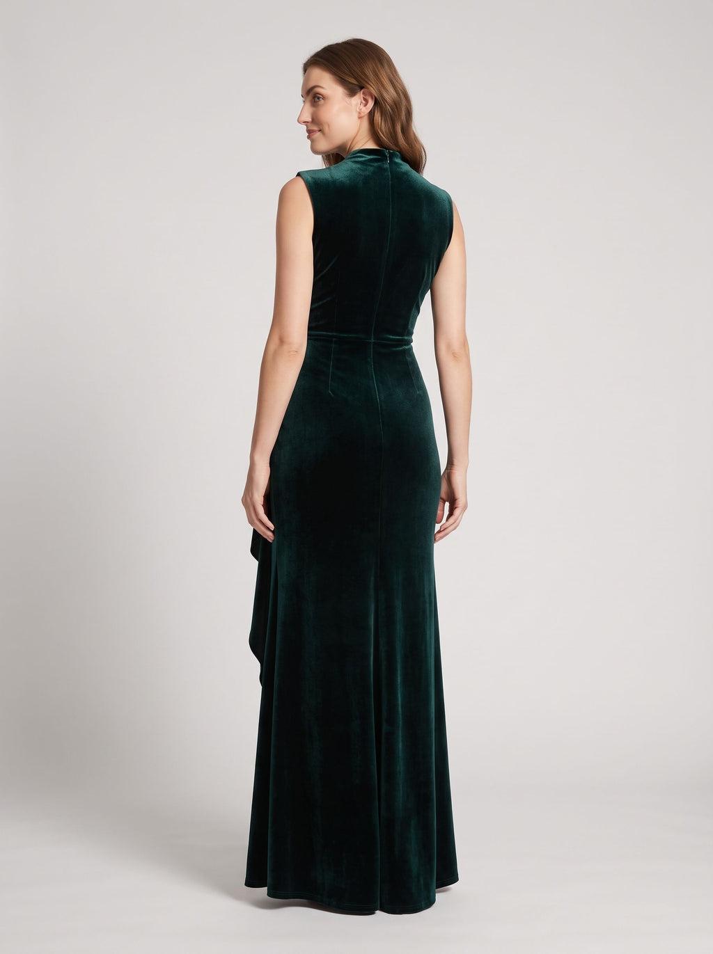Forest Green Velvet Column Scoop Neck Back Zip Floor-Length Dress