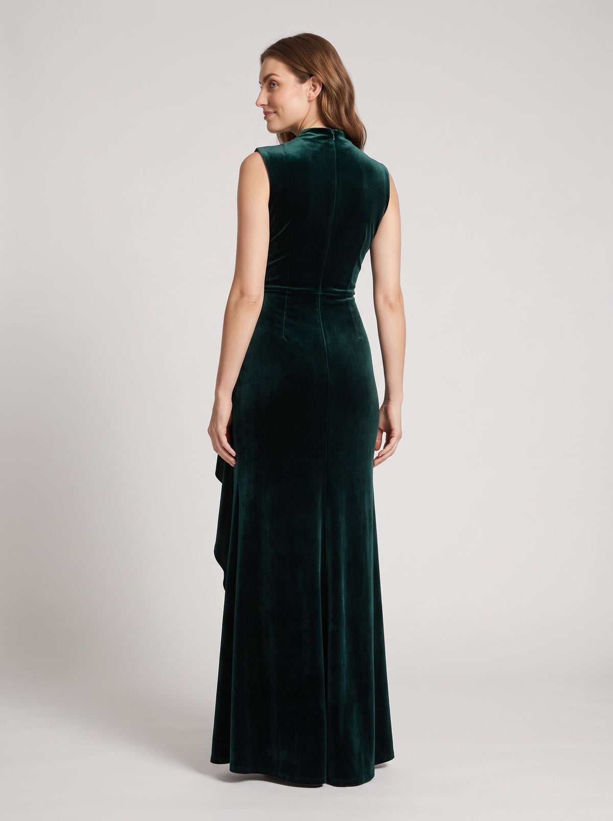 Forest Green Velvet Column Scoop Neck Back Zip Floor-Length Dress
