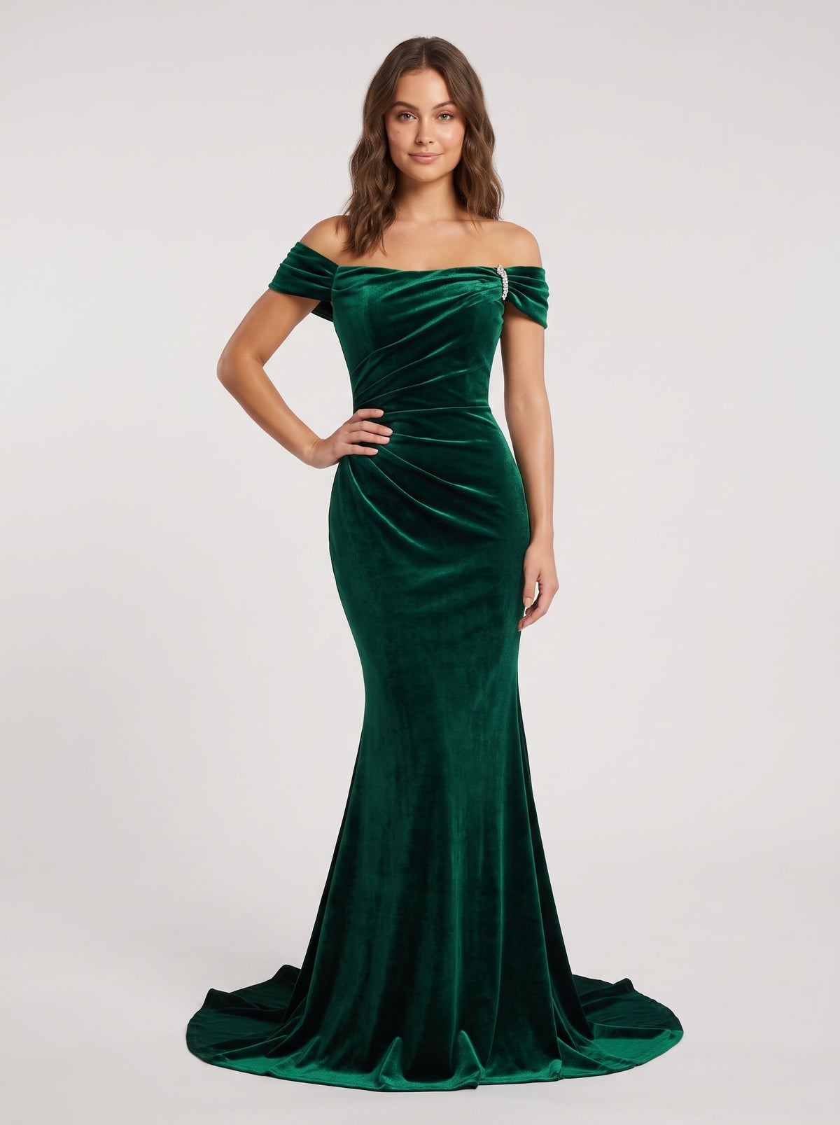 Forest Green Velvet Mermaid Off-the-Shoulder Lace-up Floor-Length Dress