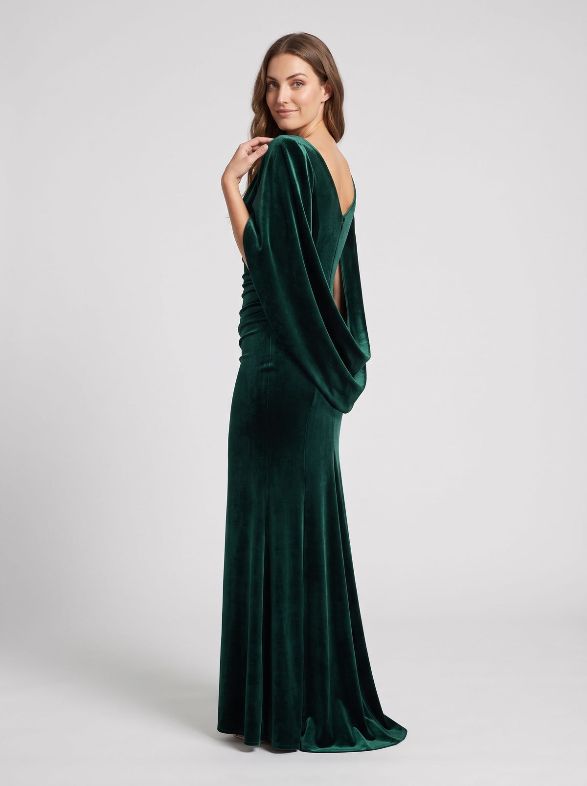 Forest Green Velvet Sheath Cowl Neck Back Zip Floor-Length Dress