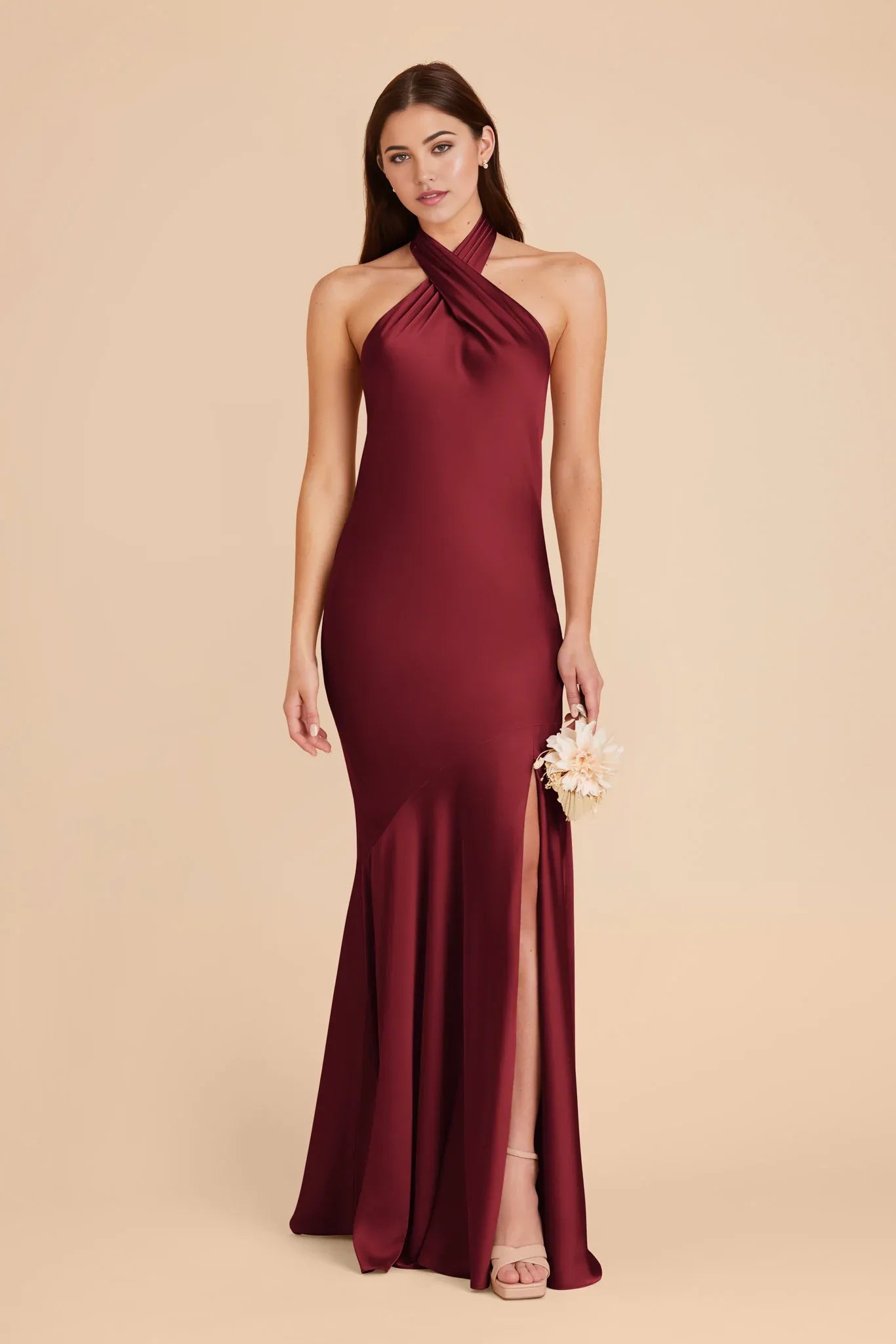 Glamorous Mermaid Satin Halter Neck Sleeveless Open Back Floor Length Bridesmaid Dresses