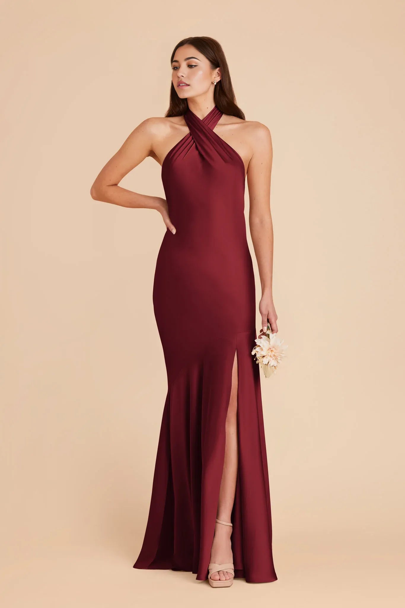 Glamorous Mermaid Satin Halter Neck Sleeveless Open Back Floor Length Bridesmaid Dresses