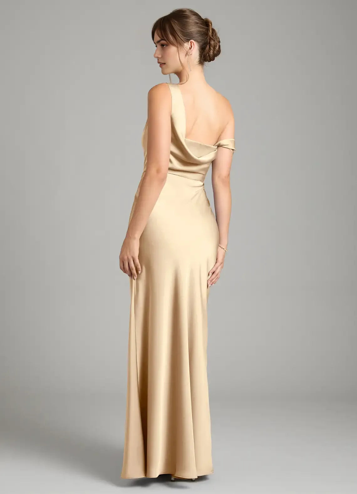 Glamorous Mermaid Satin One Shoulder Flutter Sleeve Open Back Floor Length Bridesmaid Dress