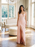 Glamorous Blushing Pink Sequin Mermaid Sweetheart Backless Floor-Length Bridesmaid Dress