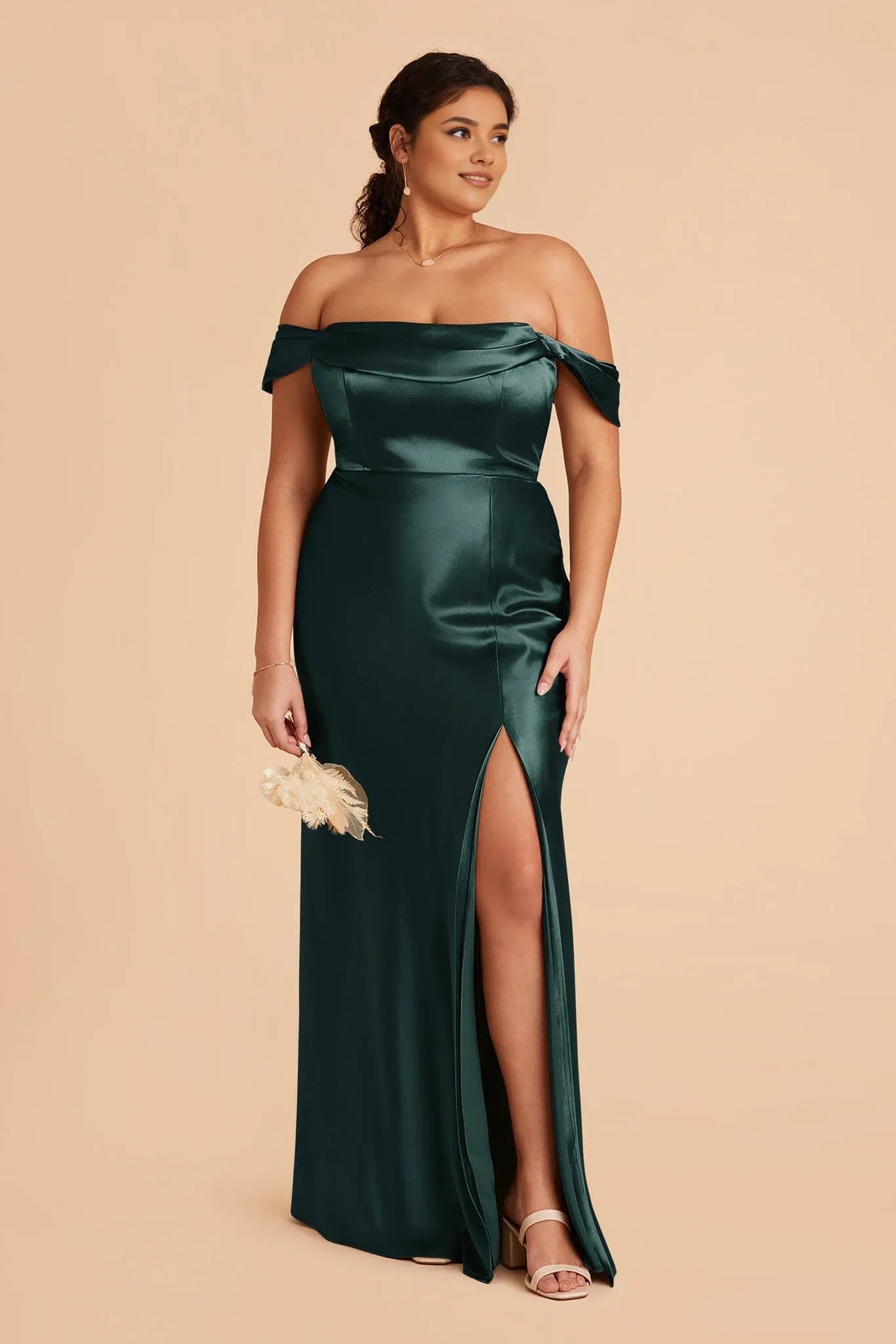 Glamorous Sheath/Column Off-The-Shoulder Sleeveless Satin Pleated Maxi Bridesmaid Dress