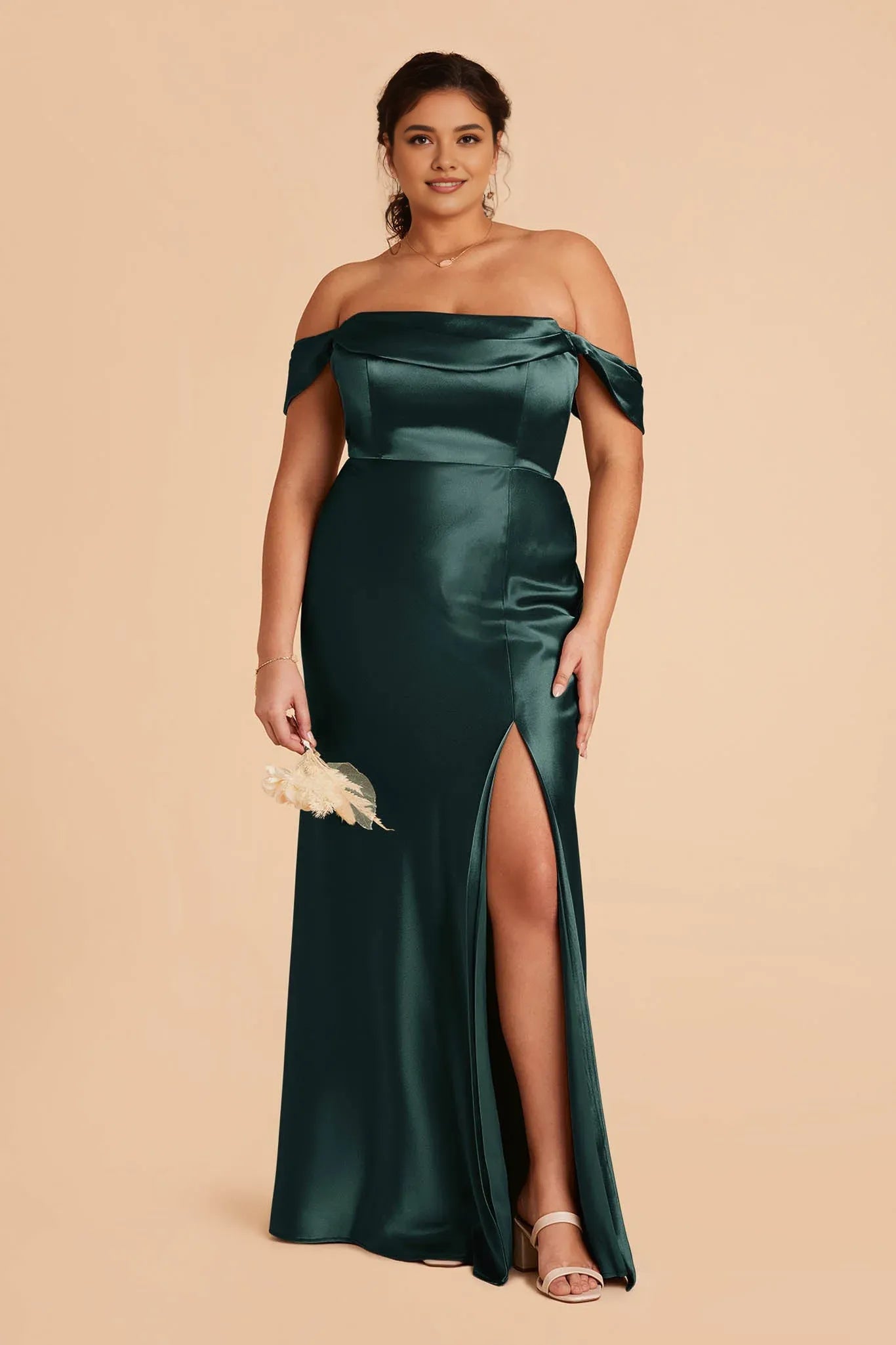 Glamorous Sheath/Column Off-The-Shoulder Sleeveless Satin Pleated Maxi Bridesmaid Dress