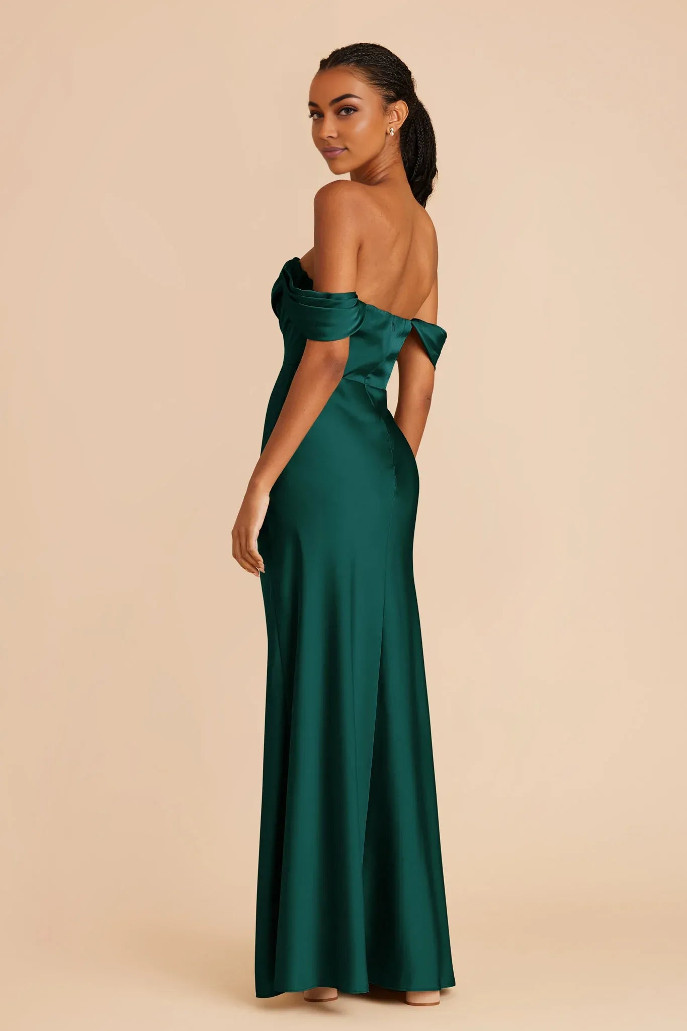 Glamorous A-Line Off the Shoulder Sleeveless Satin Pleated Maxi Bridesmaid Dress