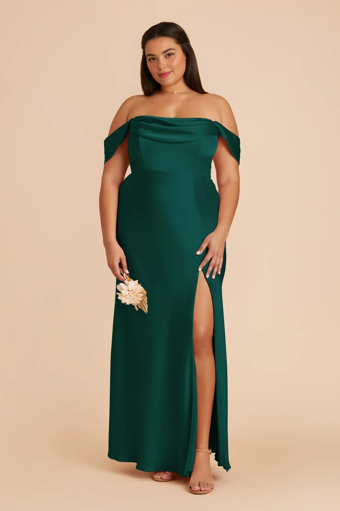Glamorous A-Line Off the Shoulder Sleeveless Satin Pleated Maxi Bridesmaid Dress