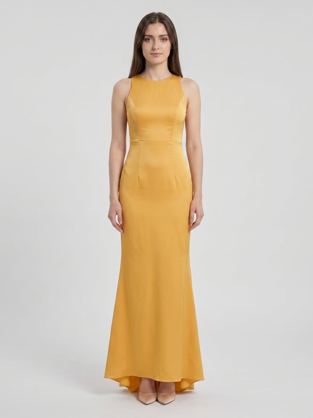 Gold Matte Satin Trumpet Scoop Neck Backless Bridesmaid Dress