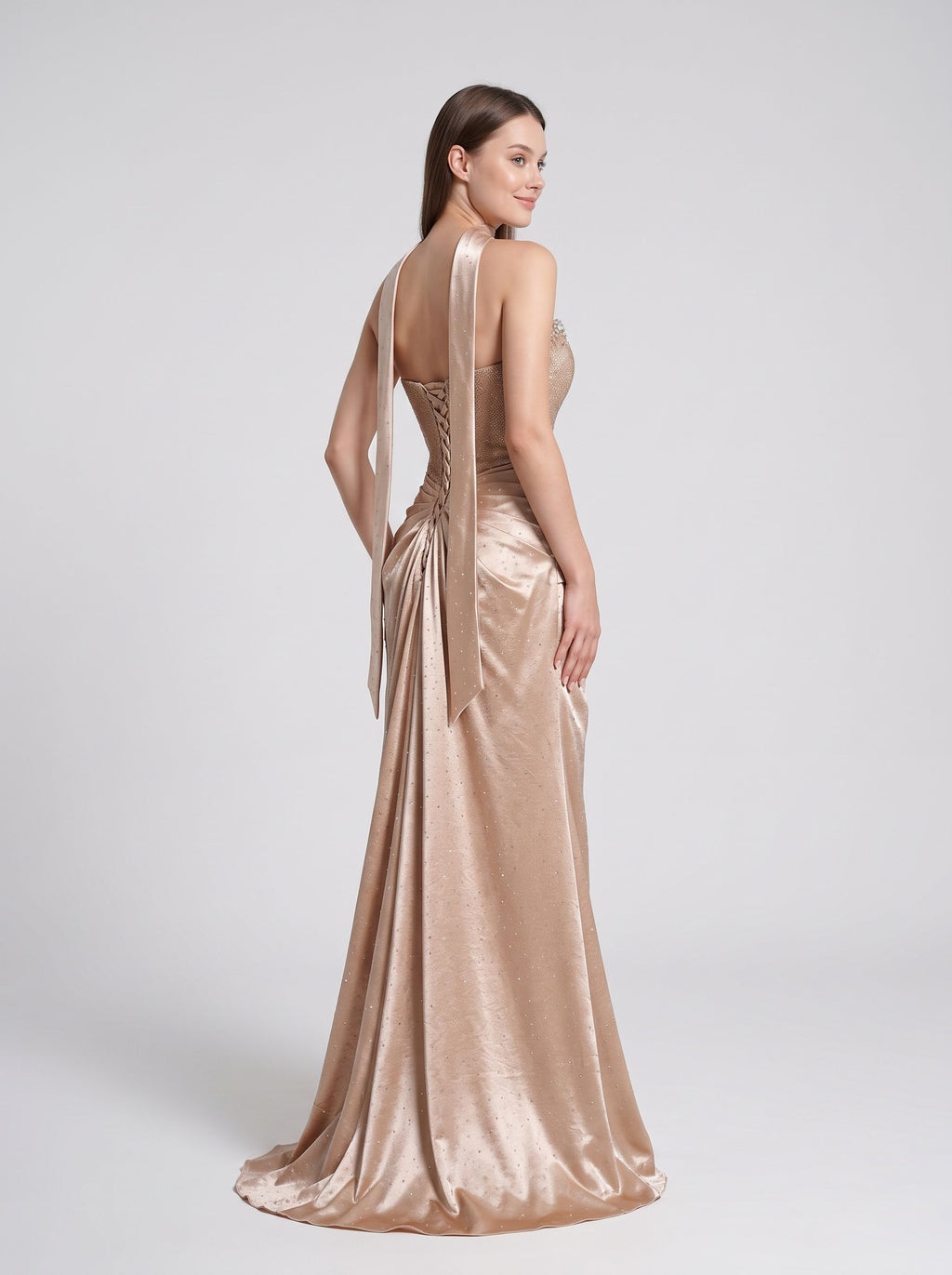 Gold Satin A-Line Sweetheart Lace-up Floor-Length Dress