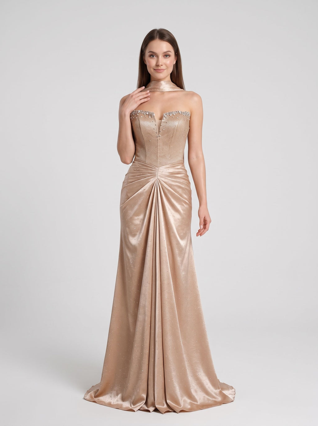 Gold Satin A-Line Sweetheart Lace-up Floor-Length Dress