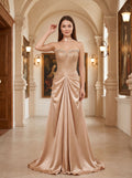 Gold Satin A-Line Sweetheart Lace-up Floor-Length Dress
