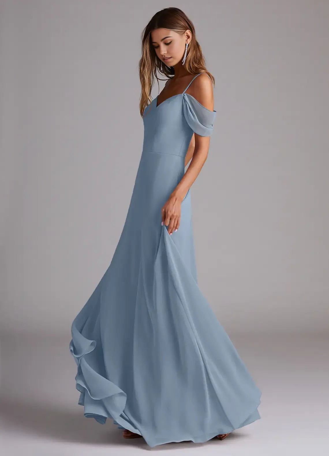 Graceful A-Line Chiffon Sweetheart Cold Shoulder Open Back Floor Length Bridesmaid Dress