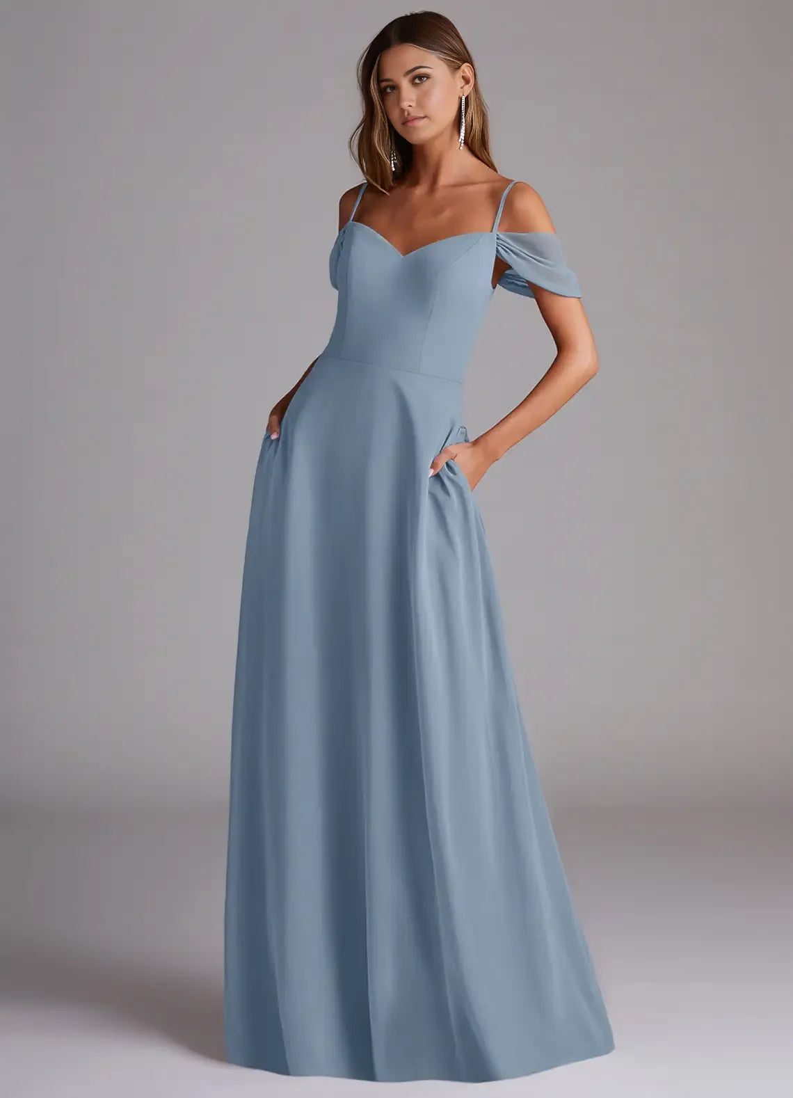Graceful A-Line Chiffon Sweetheart Cold Shoulder Open Back Floor Length Bridesmaid Dress