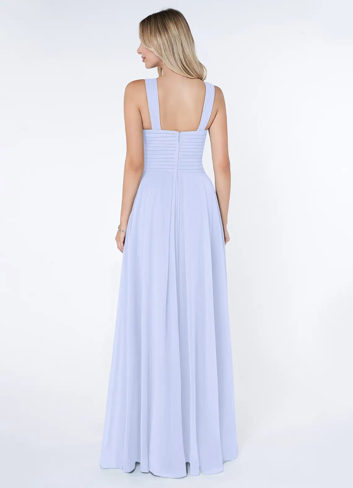 Graceful A-Line Cross Halter Neck Sleeveless Square Back Floor Length Bridesmaid Dress