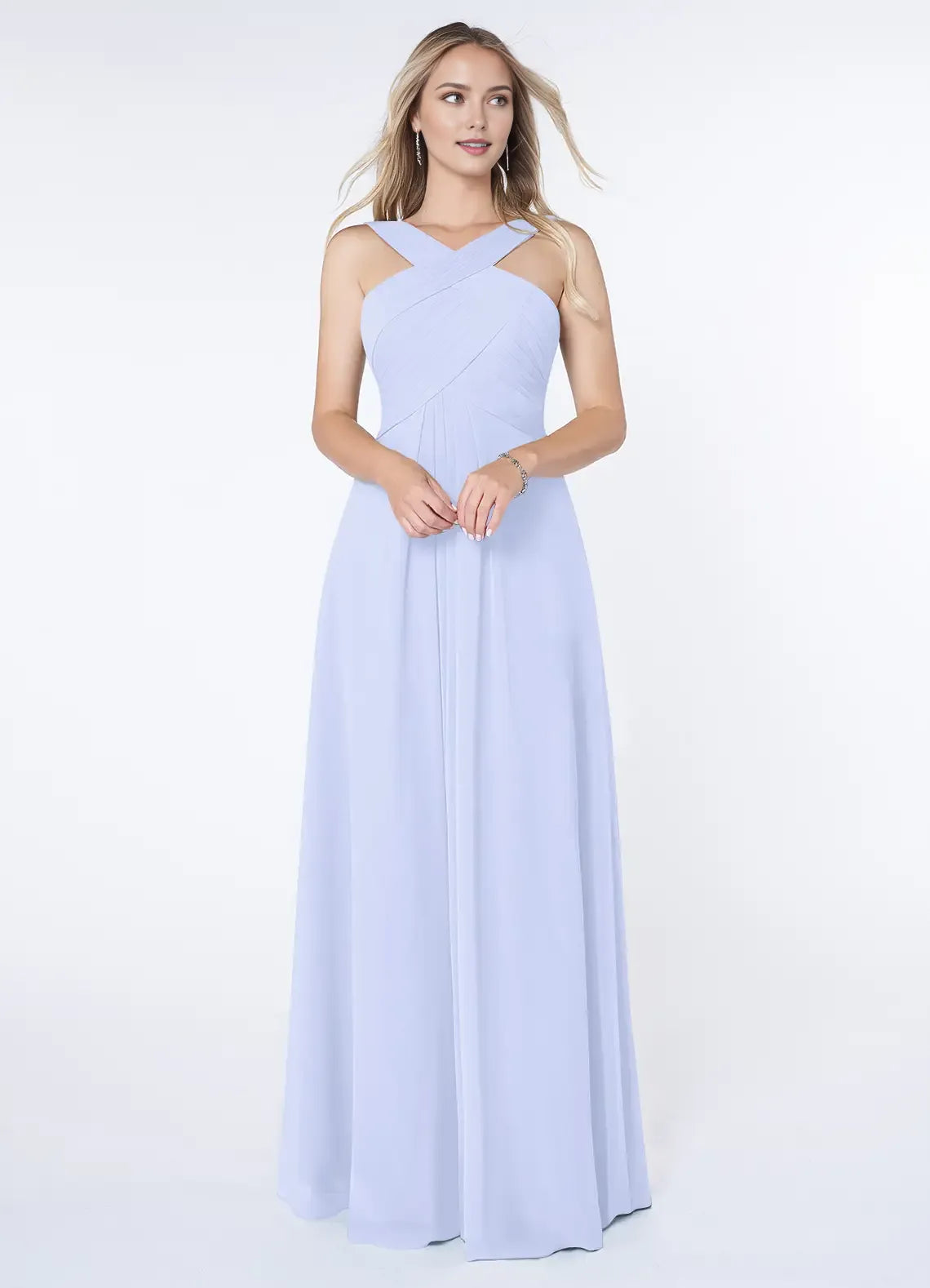 Graceful A-Line Cross Halter Neck Sleeveless Square Back Floor Length Bridesmaid Dress