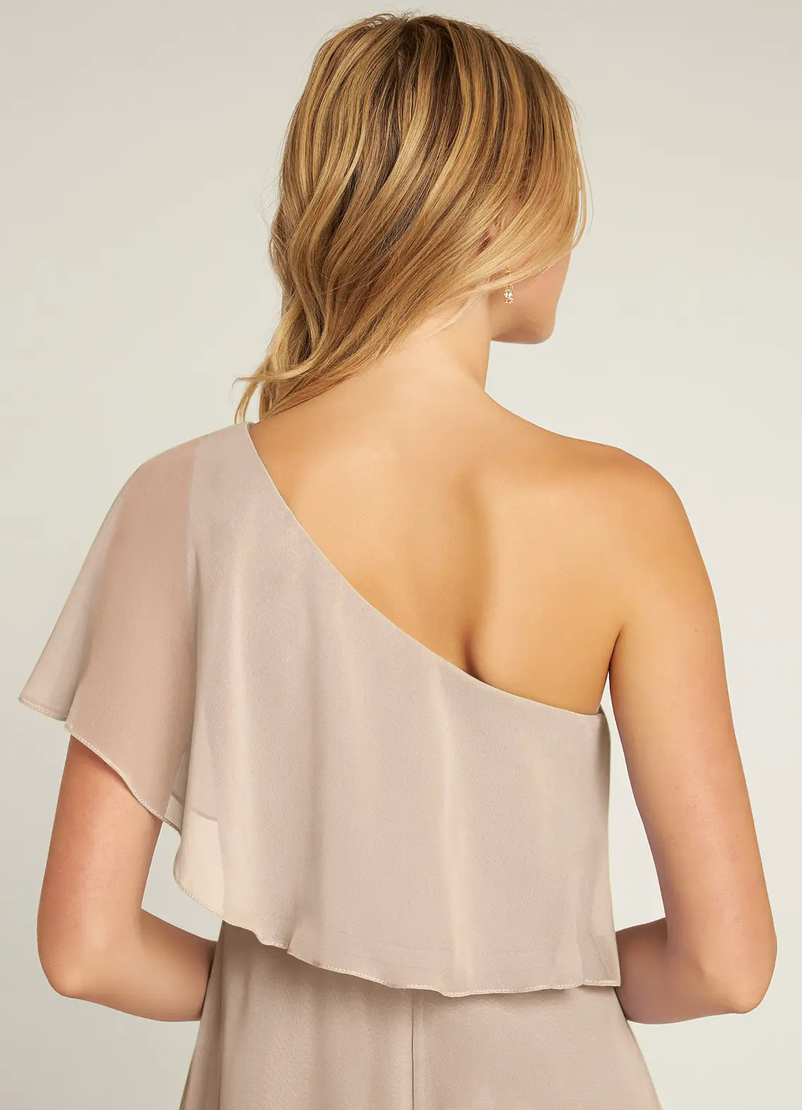 Graceful Chiffon A-Line One-Shoulder Capelet Sleeve Open-Back Floor-Length Bridesmaid Dress