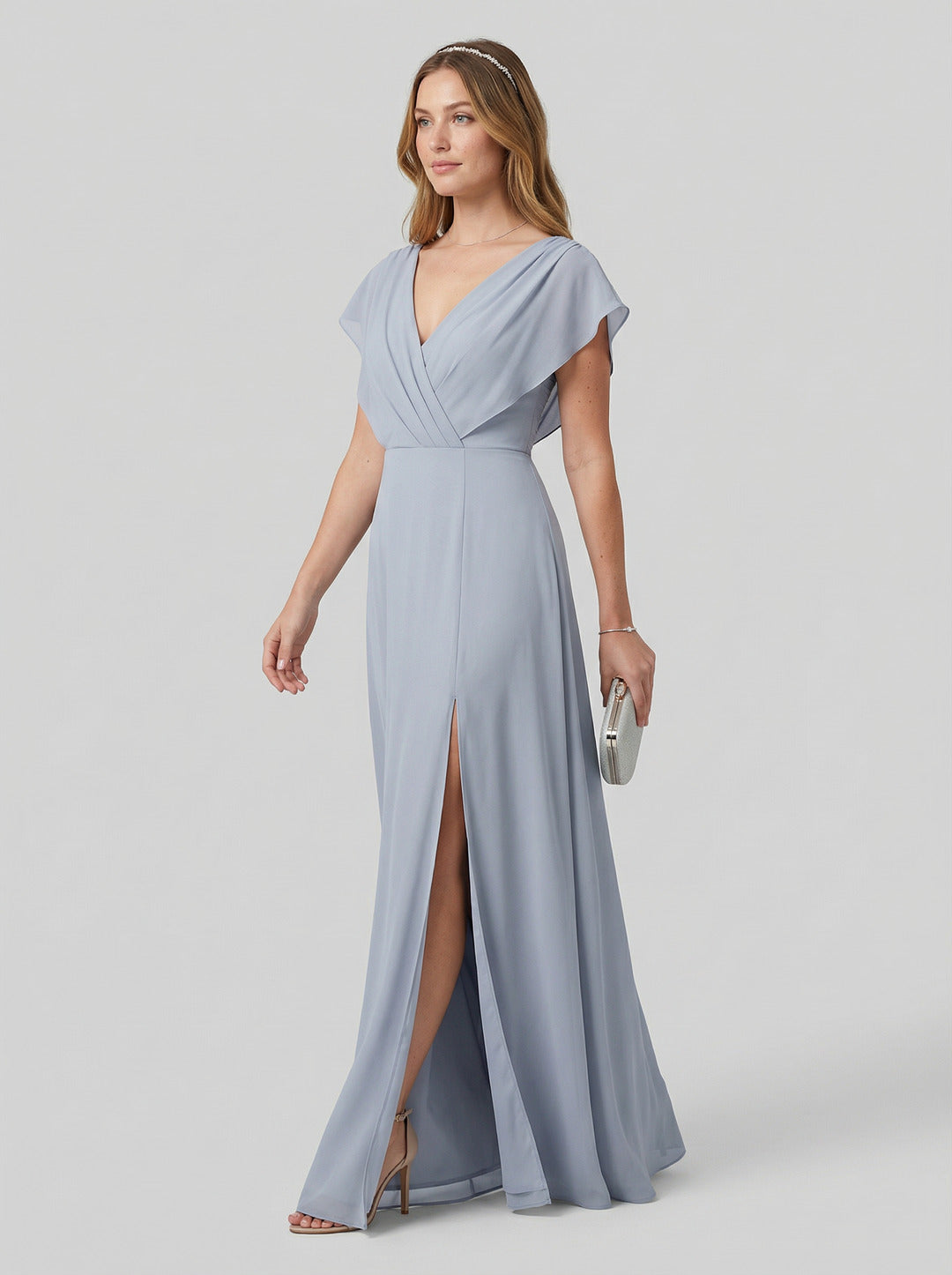 Graceful Mist Chiffon A-Line V-Neck Backless Ankle-Length Bridesmaid Dress