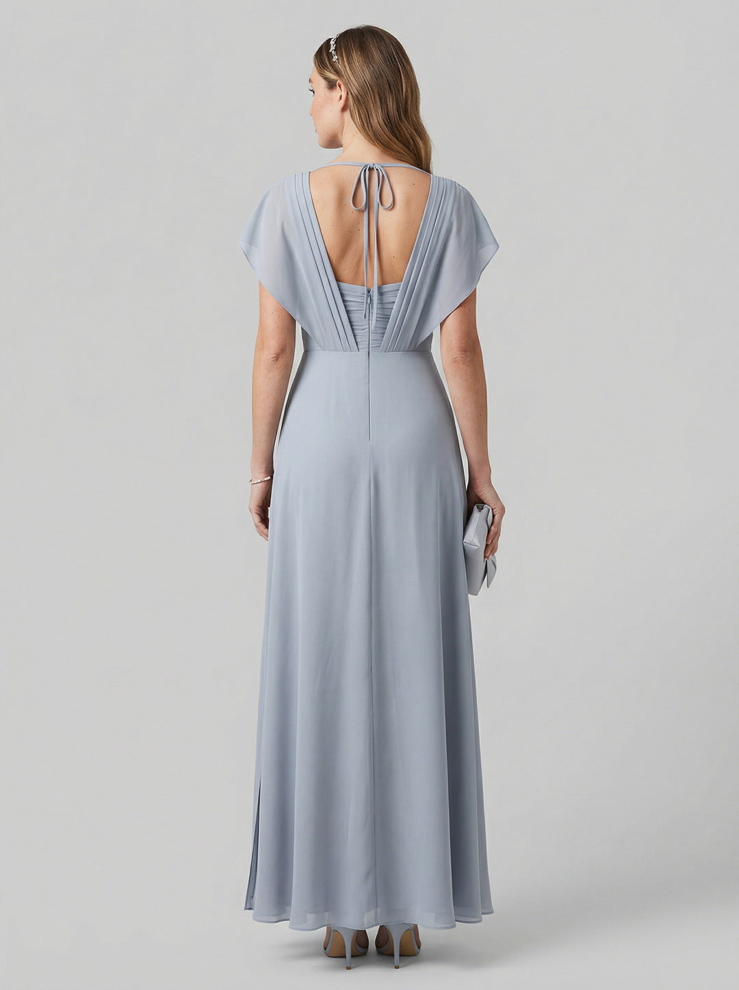 Graceful Mist Chiffon A-Line V-Neck Backless Ankle-Length Bridesmaid Dress