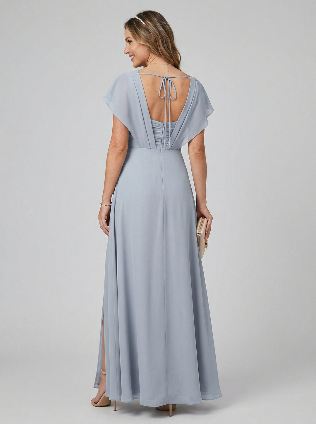 Graceful Mist Chiffon A-Line V-Neck Backless Ankle-Length Bridesmaid Dress