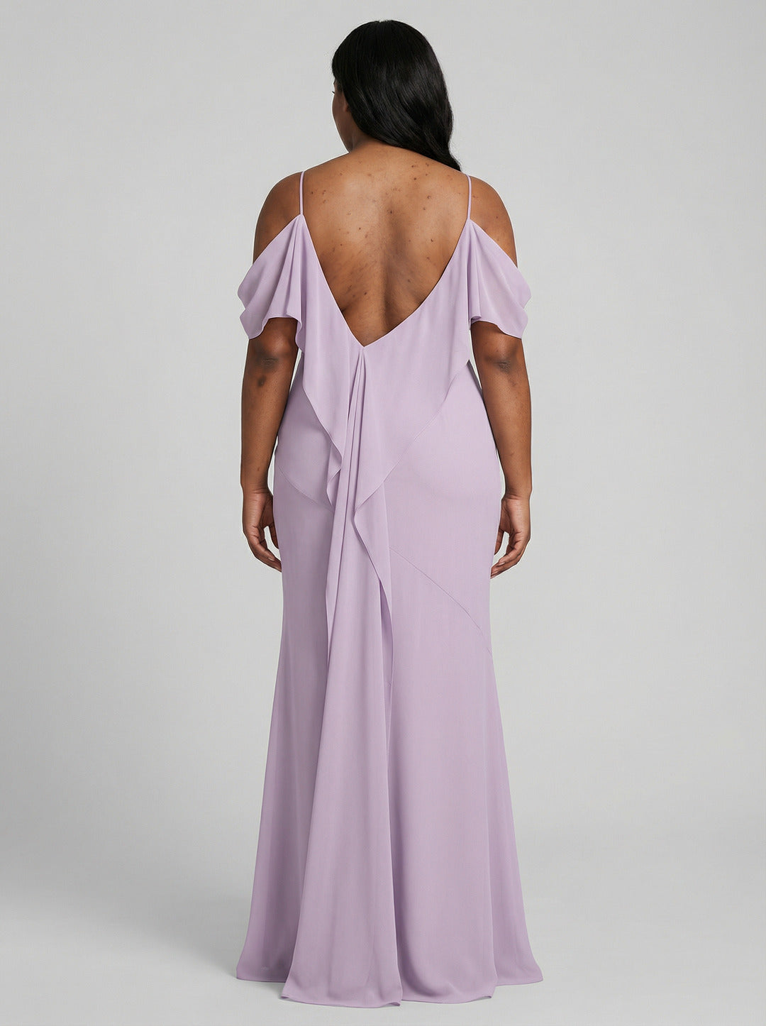 Graceful Lavender Chiffon mermaid Straight Neck Backless Ankle-Length Plus Size Bridesmaid Dress