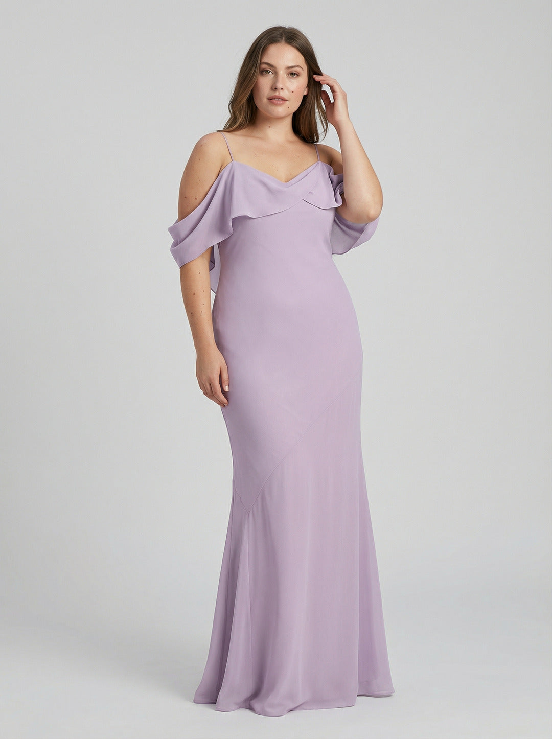 Graceful Lavender Chiffon mermaid Straight Neck Backless Ankle-Length Plus Size Bridesmaid Dress