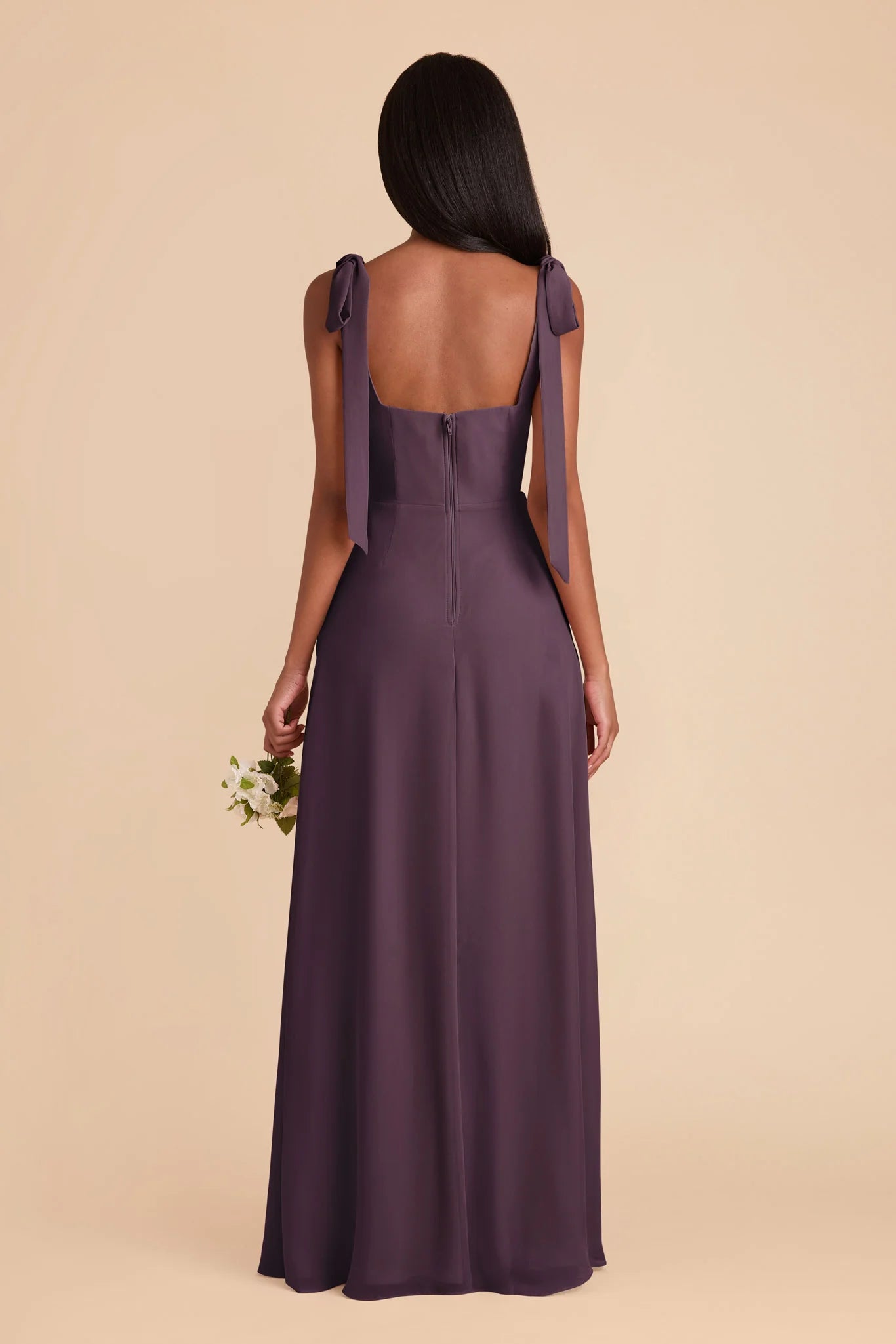 Graceful Plum Square Neck Sleeveless Chiffon Maxi Bridesmaid Dress