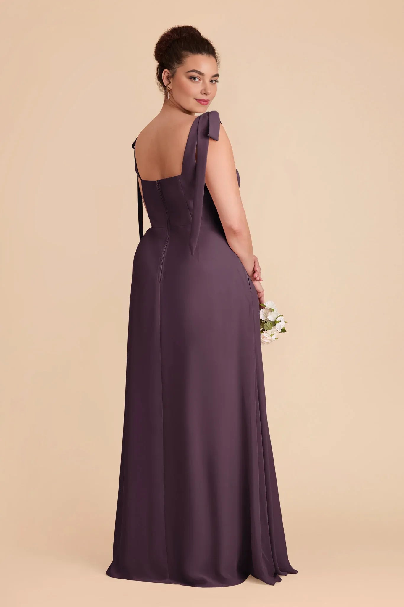 Graceful Plum Square Neck Sleeveless Chiffon Maxi Bridesmaid Dress