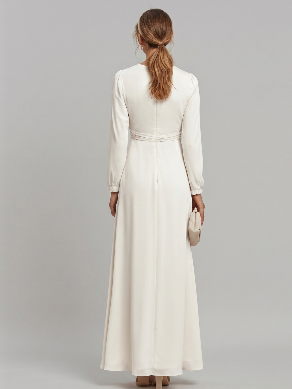 Elegant Ivory Matte Satin A-Line V-Neck Lace-up Ankle-Length Bridesmaid Dress
