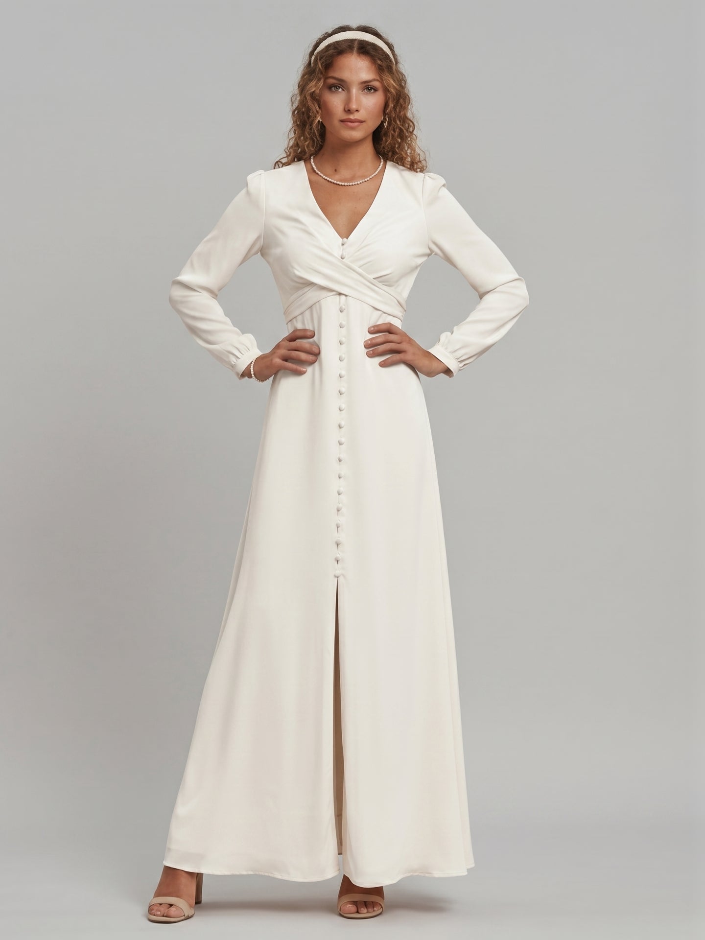Elegant Ivory Matte Satin A-Line V-Neck Lace-up Ankle-Length Bridesmaid Dress