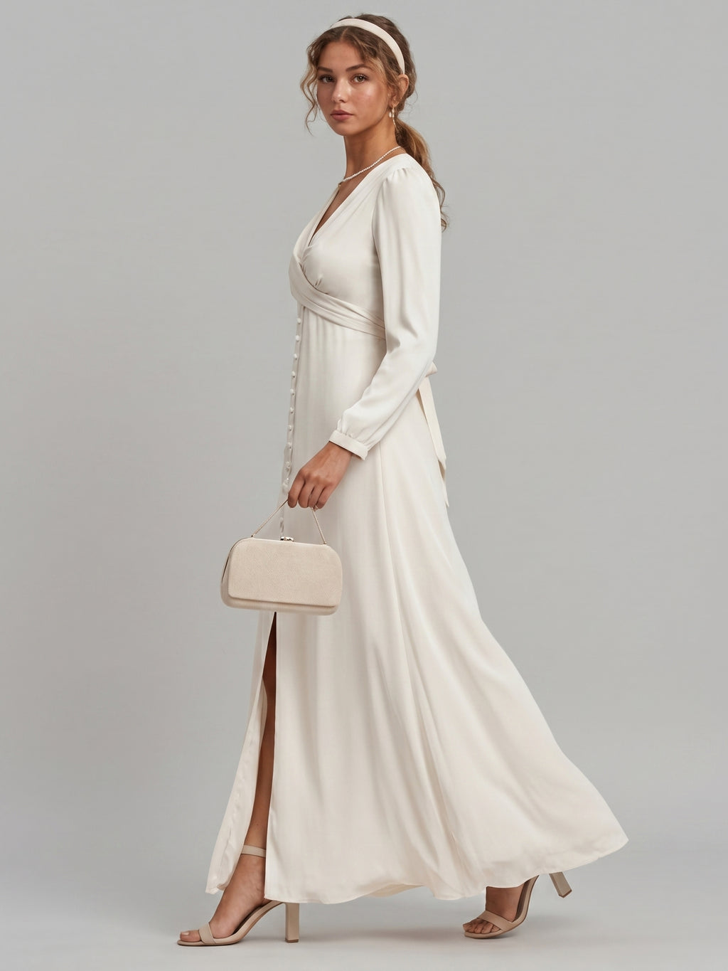 Elegant Ivory Matte Satin A-Line V-Neck Lace-up Ankle-Length Bridesmaid Dress