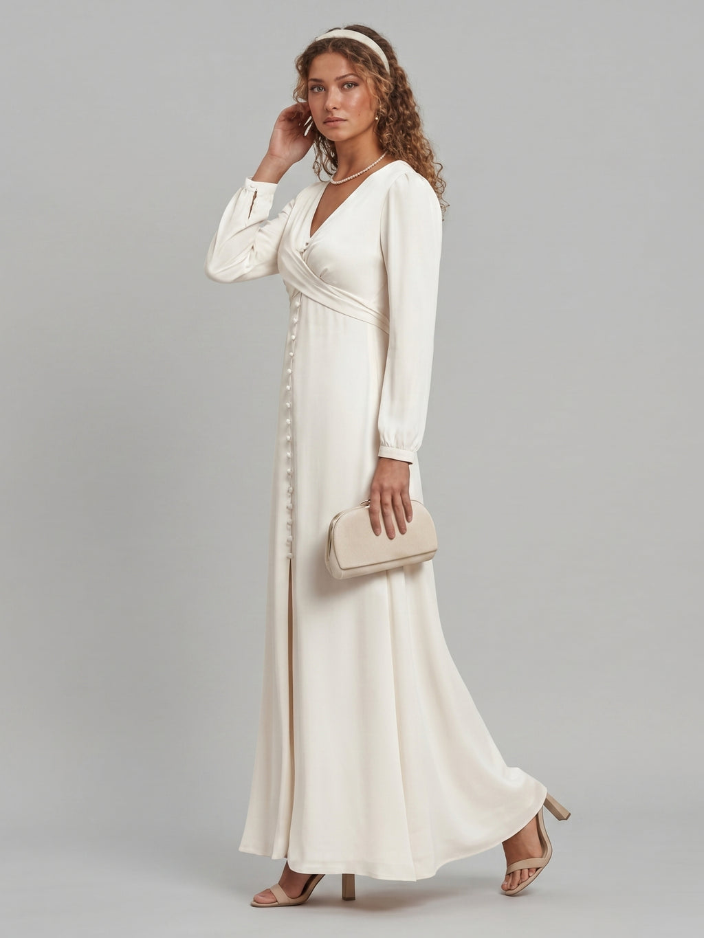 Elegant Ivory Matte Satin A-Line V-Neck Lace-up Ankle-Length Bridesmaid Dress