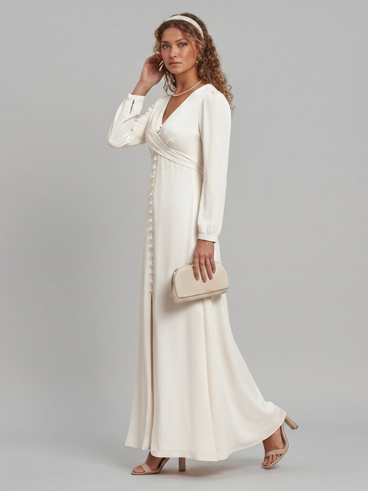 Elegant Ivory Matte Satin A-Line V-Neck Lace-up Ankle-Length Bridesmaid Dress