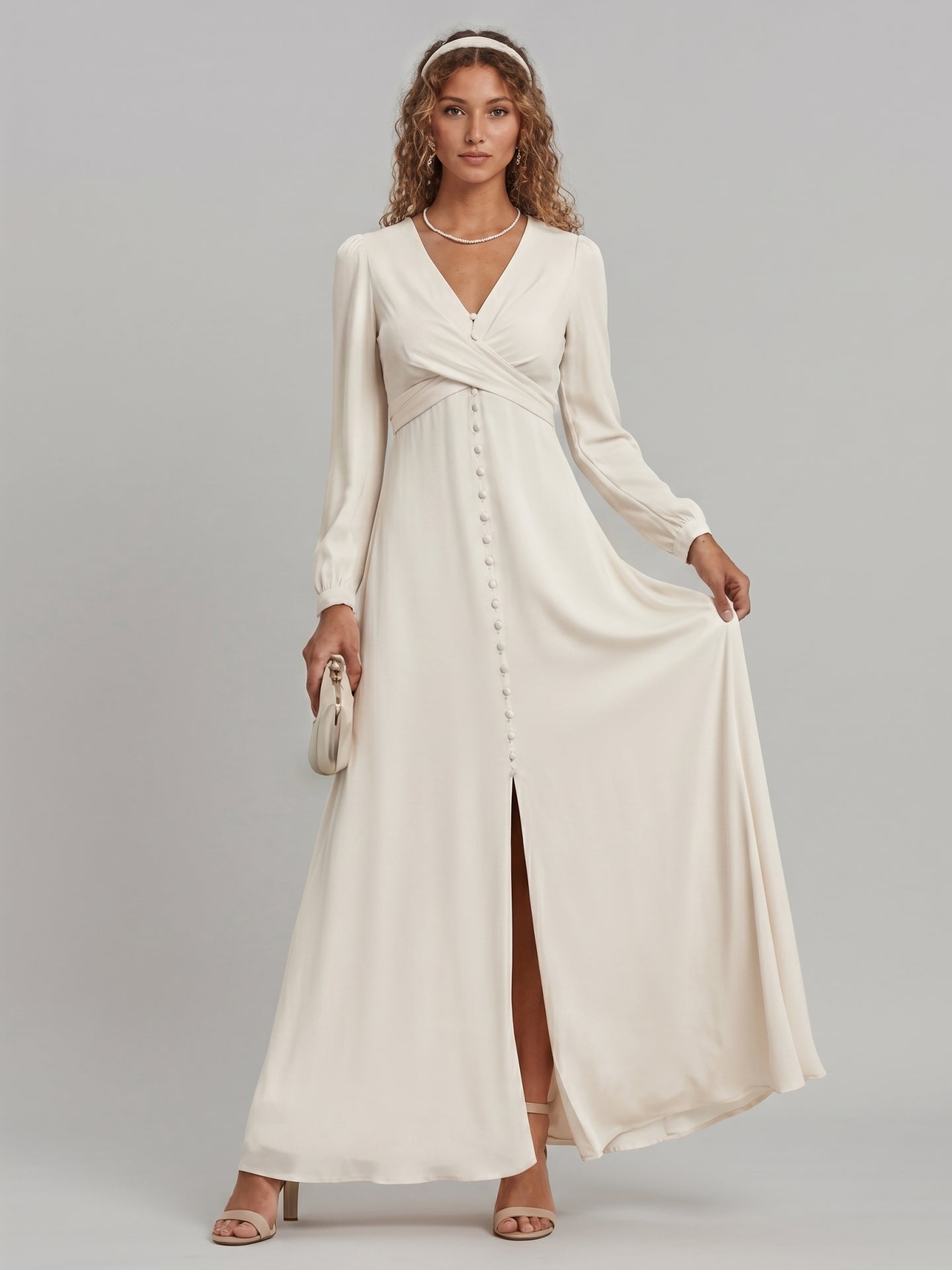 Elegant Ivory Matte Satin A-Line V-Neck Lace-up Ankle-Length Bridesmaid Dress