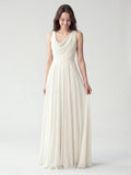 Ivory Chiffon A-Line Cowl Neck Back Zip Floor-Length Bridesmaid Dress with Pleated Details