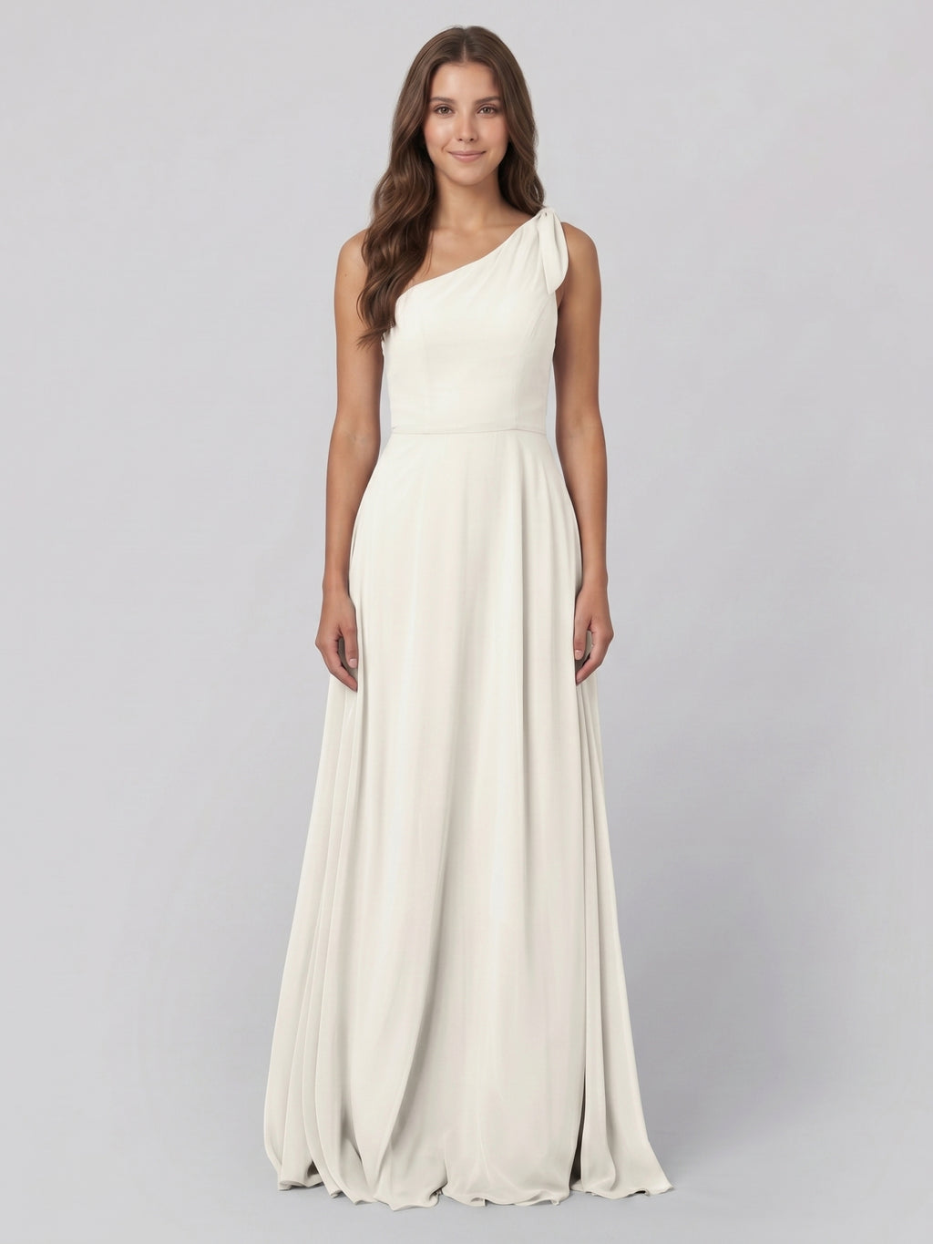 Ivory Chiffon A-Line One Shoulder Back Zip Floor-Length Bridesmaid Dress